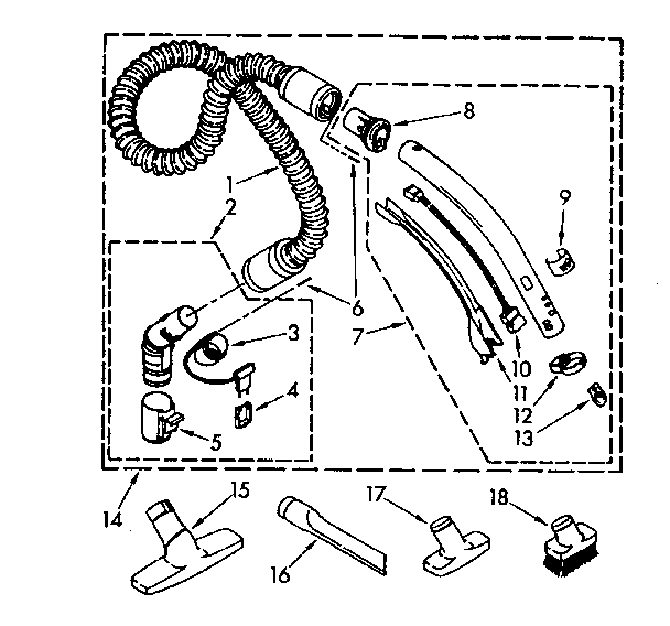 Hose And Attachment Diagram and Parts List for 1162632080  Kenmore Canister Vacuum