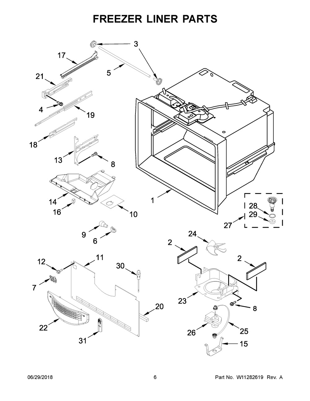 Freezer Liner Parts Diagram and Parts List for MBR1957FEZ02  Maytag Refrigerator