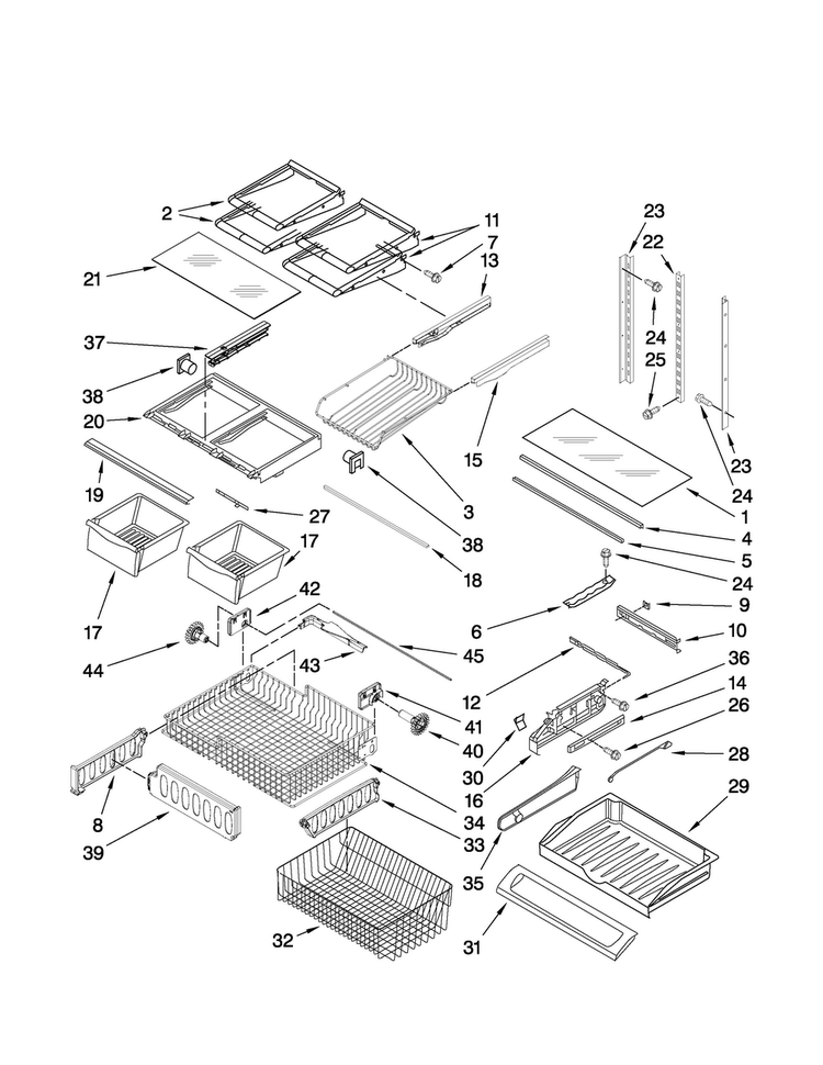 Shelf Parts Diagram and Parts List for MFD2562VEB2  Maytag Refrigerator