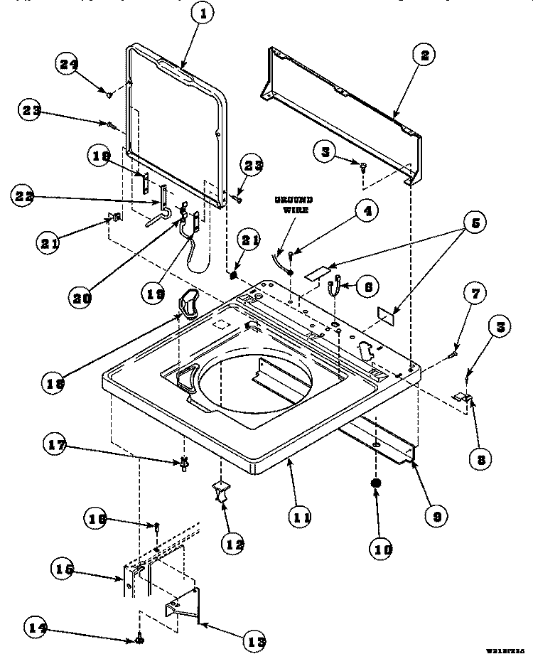 CAB TOP / LOADING DR & CTRL HOOD REAR PAN Diagram and Parts List for LW6153LM PLW6153LMA Amana Washer