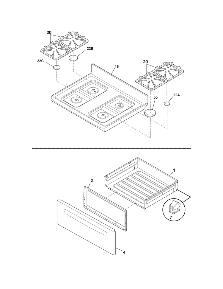 Top/drawer Diagram and Parts List for CRG3480MBB  Crosley Range