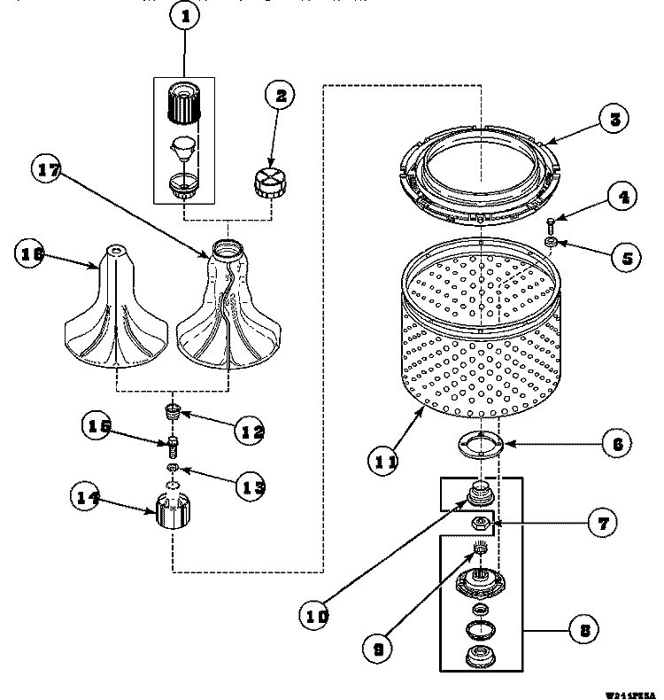 AGITATOR / DRIVE BELL / SEAL KIT / TUB & HUB Diagram and Parts List for LW6153LM PLW6153LMA Amana Washer