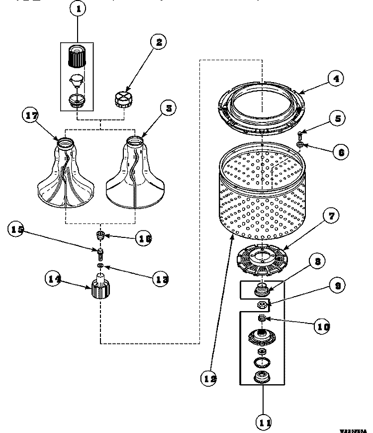 AGITATOR / DRIVE BELL / SEAL KIT / TUB & HUB Diagram and Parts List for LW6153LM PLW6153LMA Amana Washer