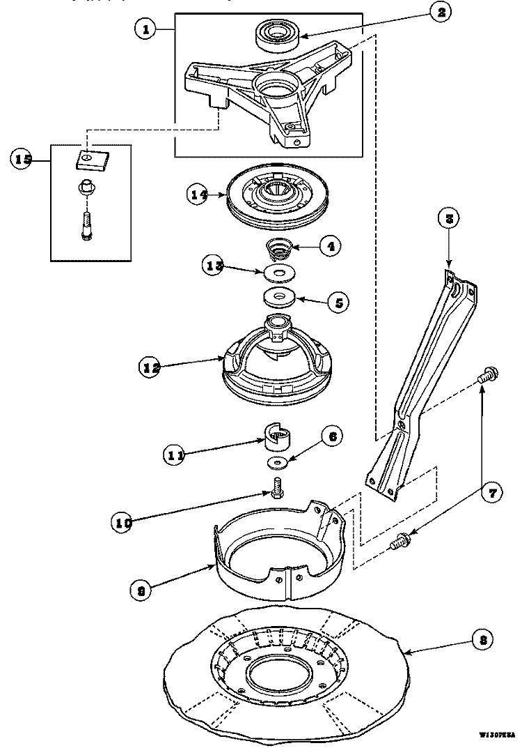 BRG HSG / BRAKE / PULLEY & PIVOT DOME Diagram and Parts List for LW6153LM PLW6153LMA Amana Washer