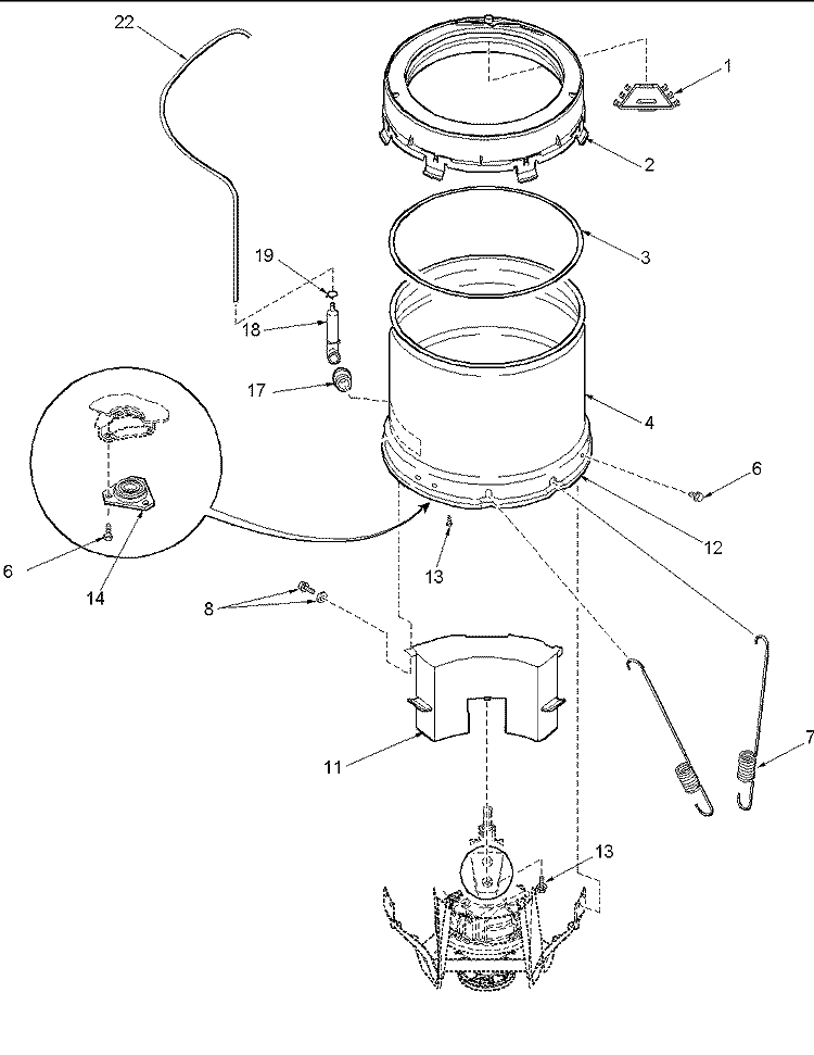 OUTER TUB, PRESSURE TUBE & COUNTERWEIGHT Diagram and Parts List for LWG65AW PLWG65AW Amana Washer