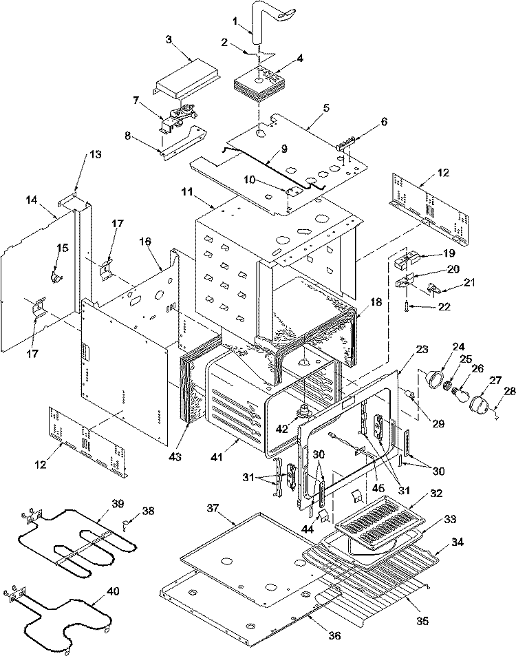 Oven Body Diagram and Parts List for AOES2430WW P1132363NWW Amana Wall Oven
