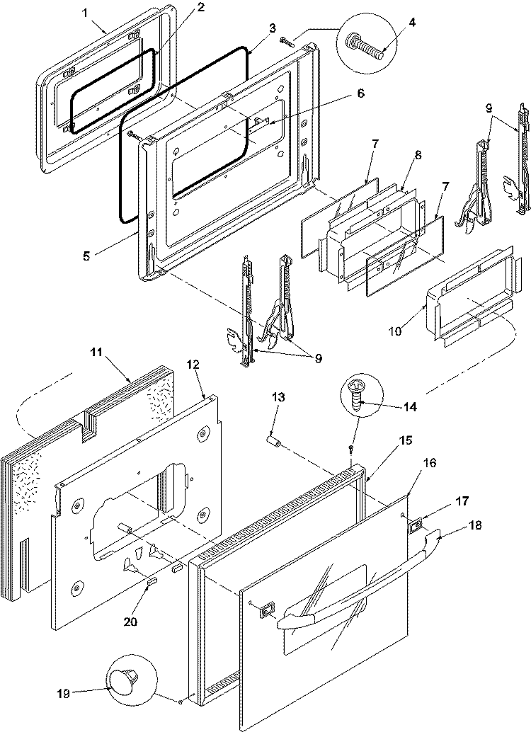 Door Assy Diagram and Parts List for AOES2430WW P1132363NWW Amana Wall Oven