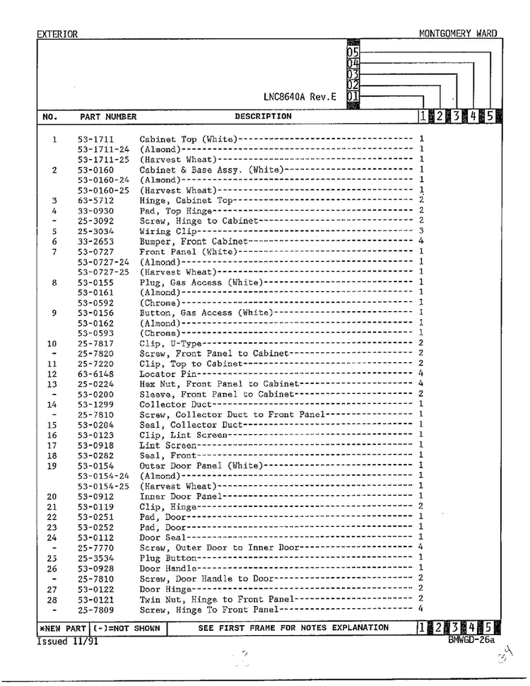 Exterior Page 2 Diagram and Parts List for 8640A REV A Norge Dryer