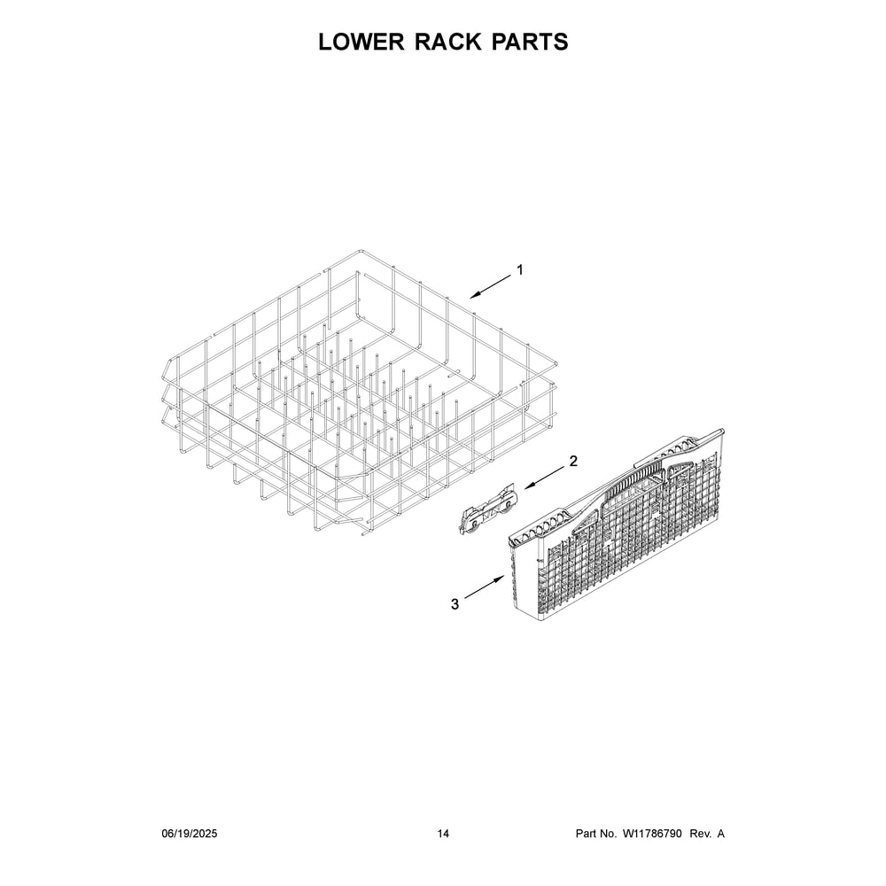 Lower Rack Parts Diagram and Parts List for MDB7959SKZ4  Maytag Dishwasher