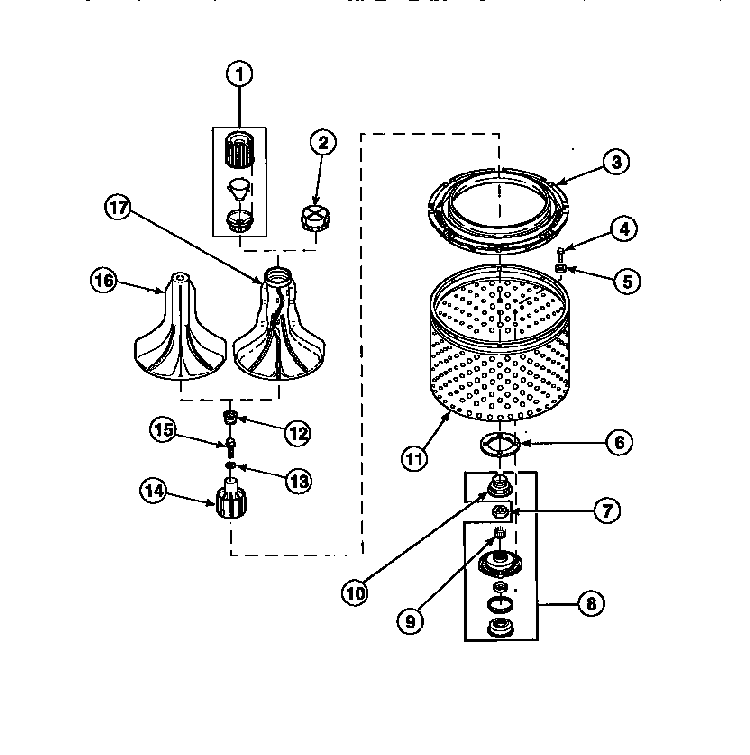 Agitator/drive Bell/seal Kit/tub & Hub Diagram and Parts List for LW8303W2-PLW8303W2B  Amana Washer