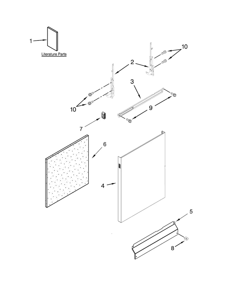 Door And Panel Parts Diagram and Parts List for ADB1300AFB0  Amana Dishwasher