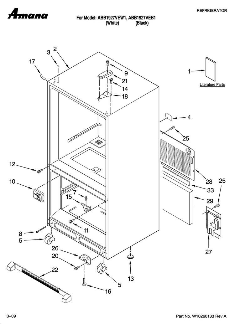 Cabinet Parts Diagram and Parts List for ABB1927VEB1  Amana Refrigerator