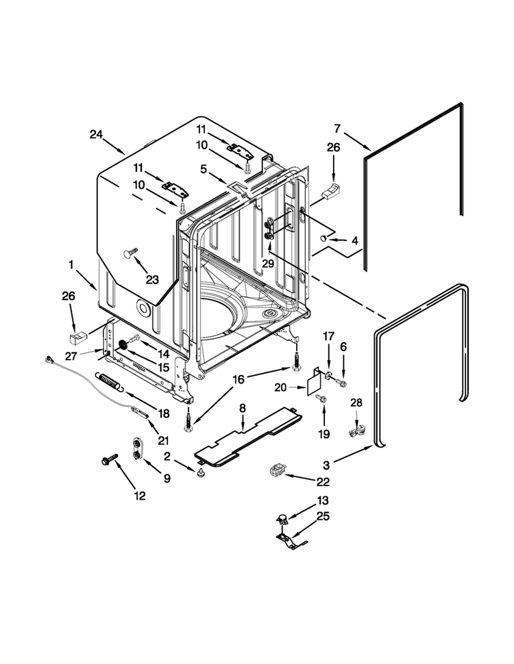 Tub And Frame Parts Diagram and Parts List for JDB8000AWB2  Jenn-Air Dishwasher
