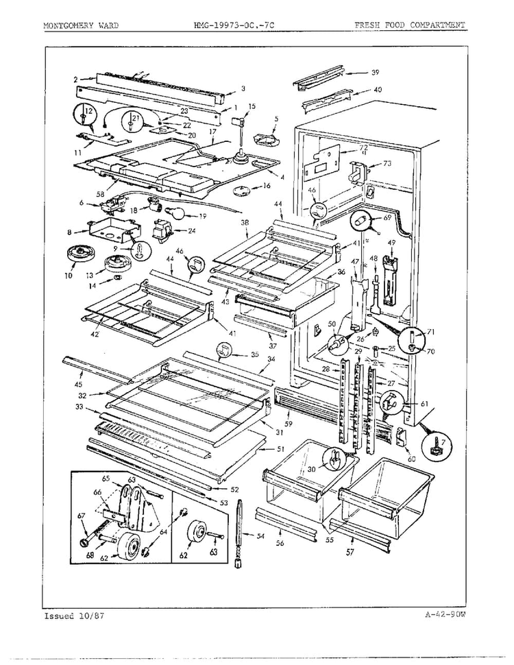 Fresh Food Compartment Diagram and Parts List for 19973A  Admiral Refrigerator