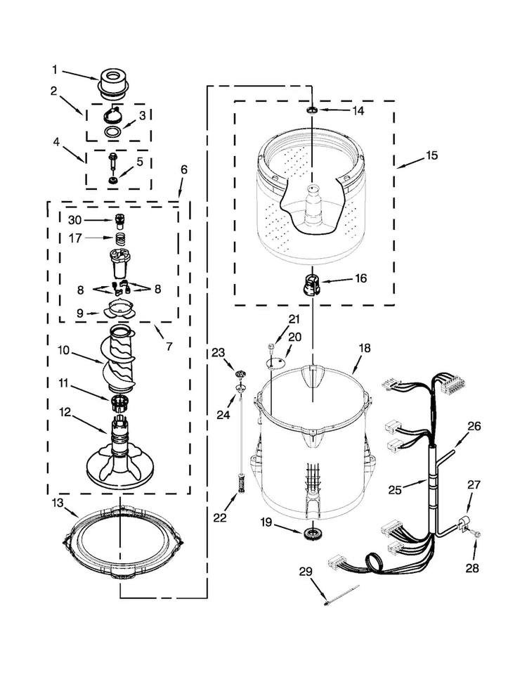 Basket And Tub Parts Diagram and Parts List for 7MMVWC320BW0  Maytag Washer