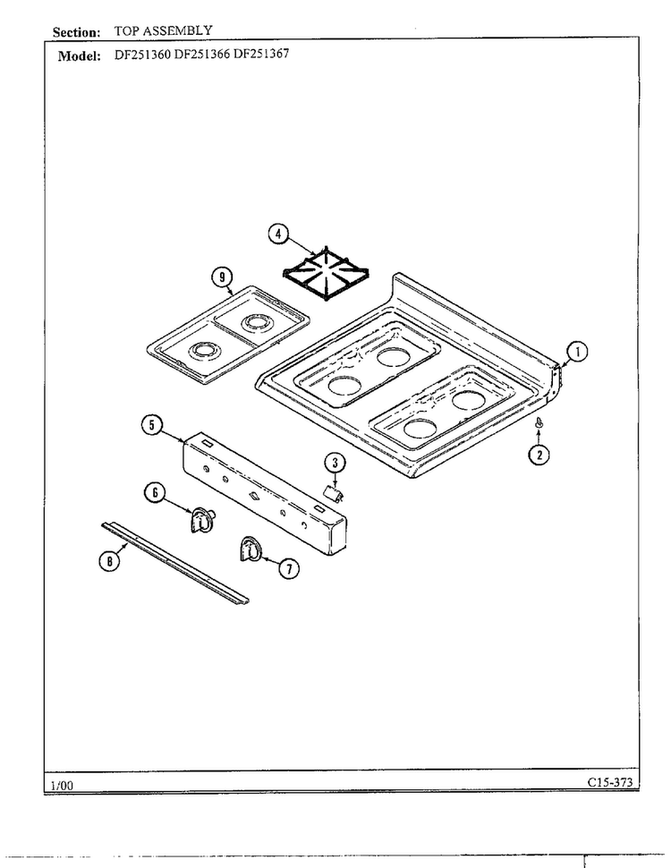 Top Assy Diagram and Parts List for DF251360  Magic Chef Range