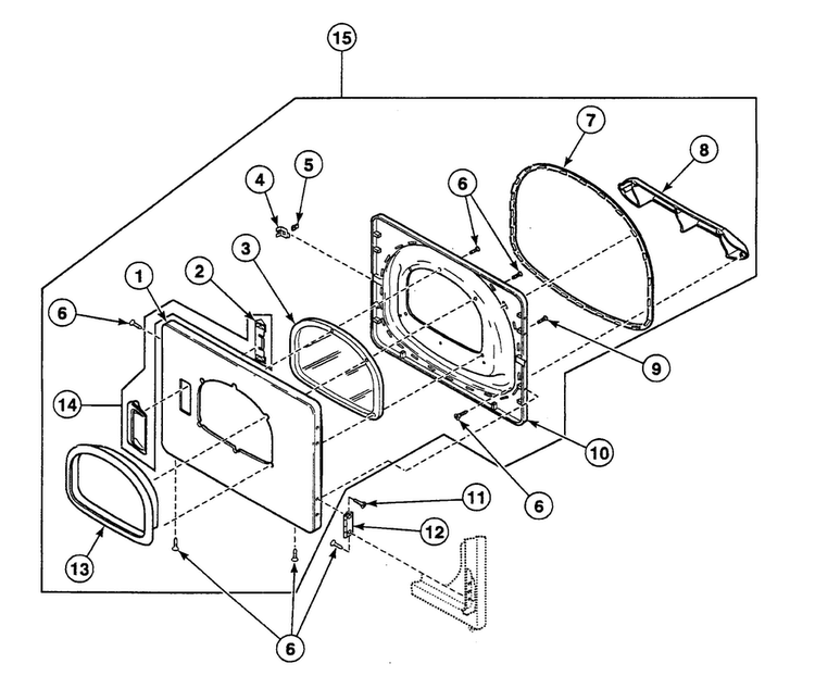 Door Assy Diagram and Parts List for SSG119WF  Speed Queen Dryer