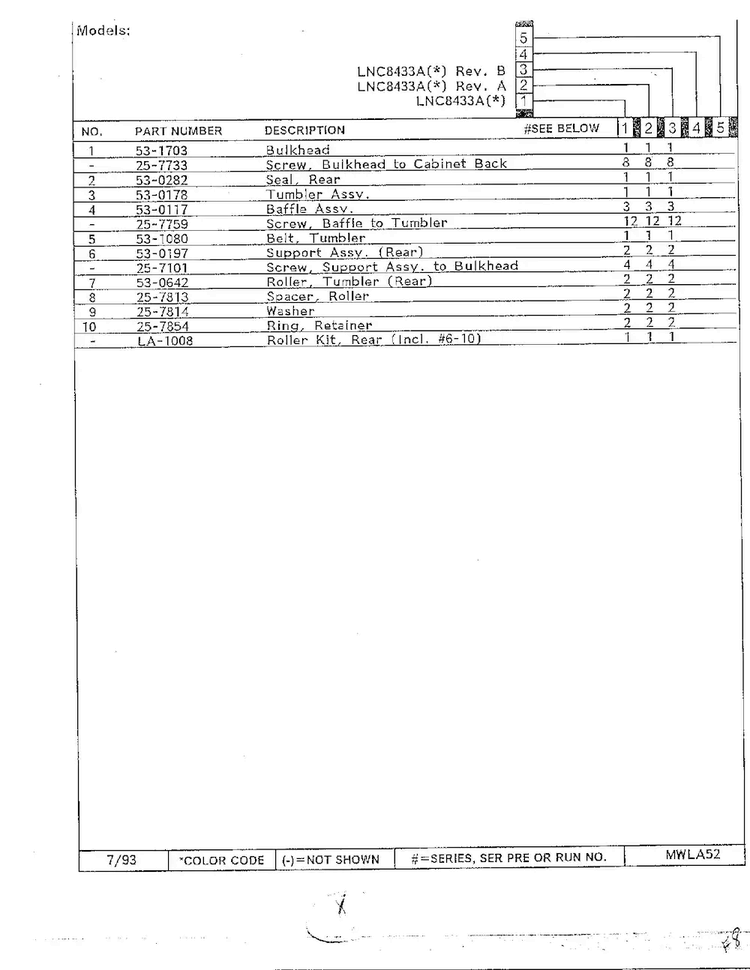 Tumbler Page 2 Diagram and Parts List for 8433A  Norge Dryer