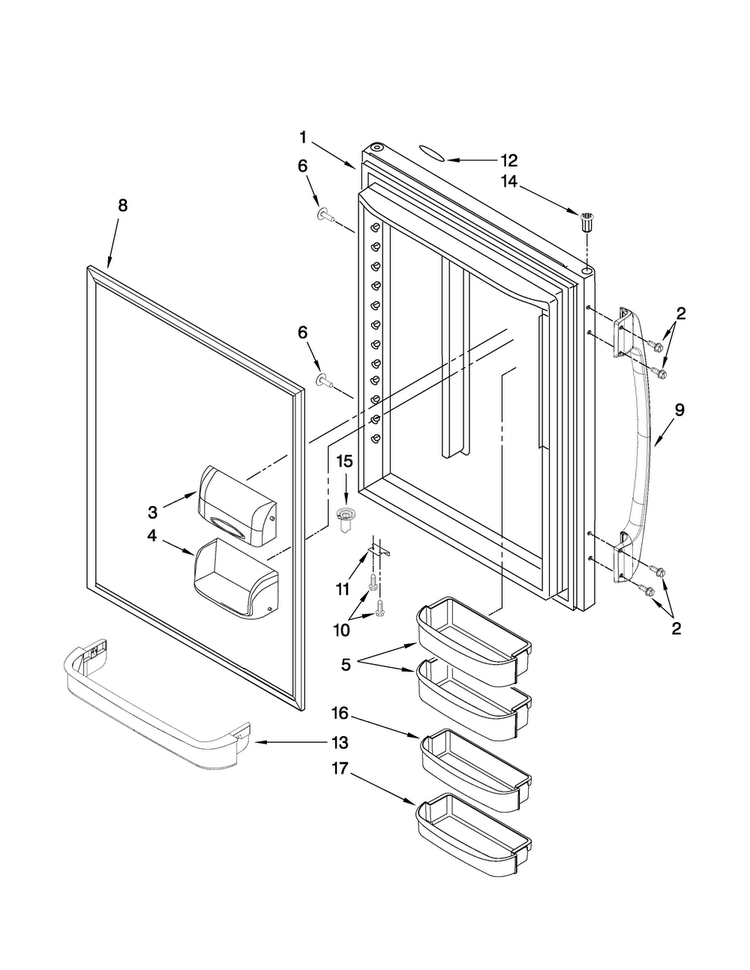 Refrigerator Door Parts Diagram and Parts List for CB19G7B00B5  Crosley Refrigerator