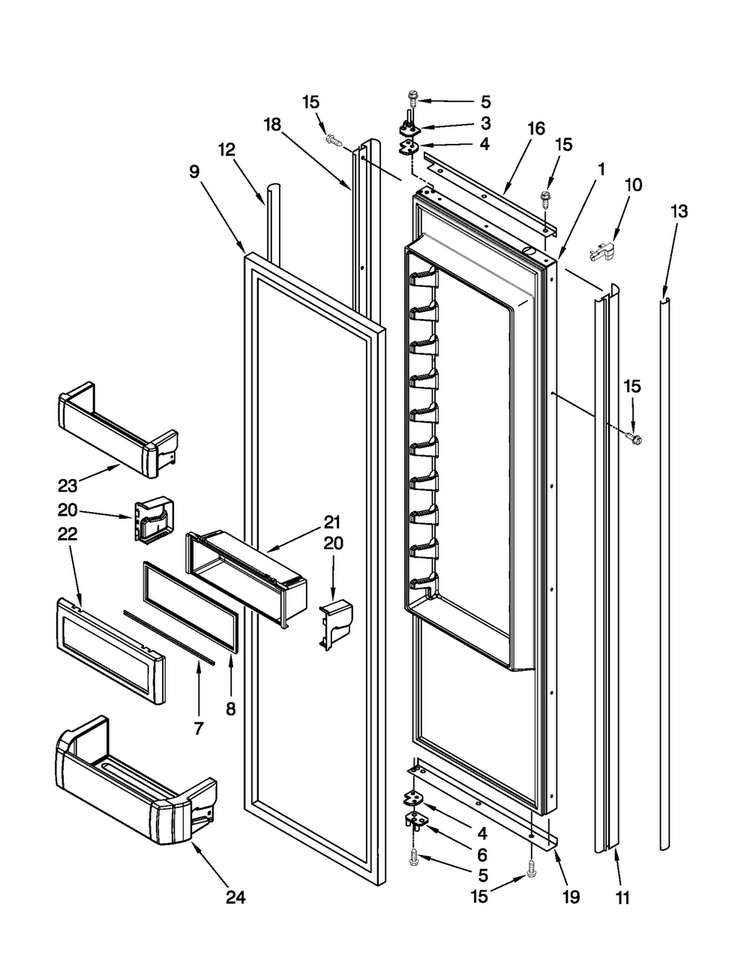 Refrigerator Door Parts Diagram and Parts List for JS48CXDBDB13  Jenn-Air Refrigerator