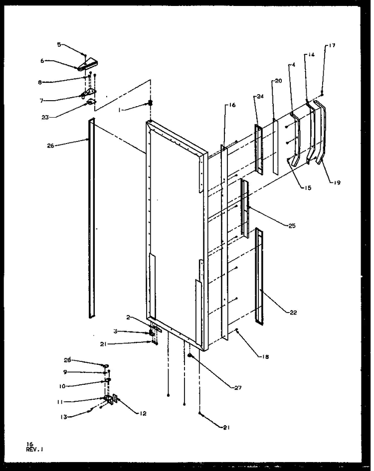 Refrigerator Door Hinge And Trim Parts Diagram and Parts List for SZD27NL-P1162410WL  Amana Refrigerator