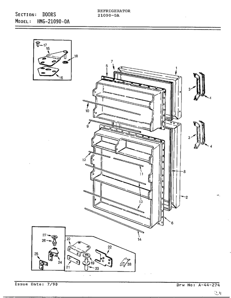 Refrigerator/doors Diagram and Parts List for 21090-0A  Admiral Refrigerator