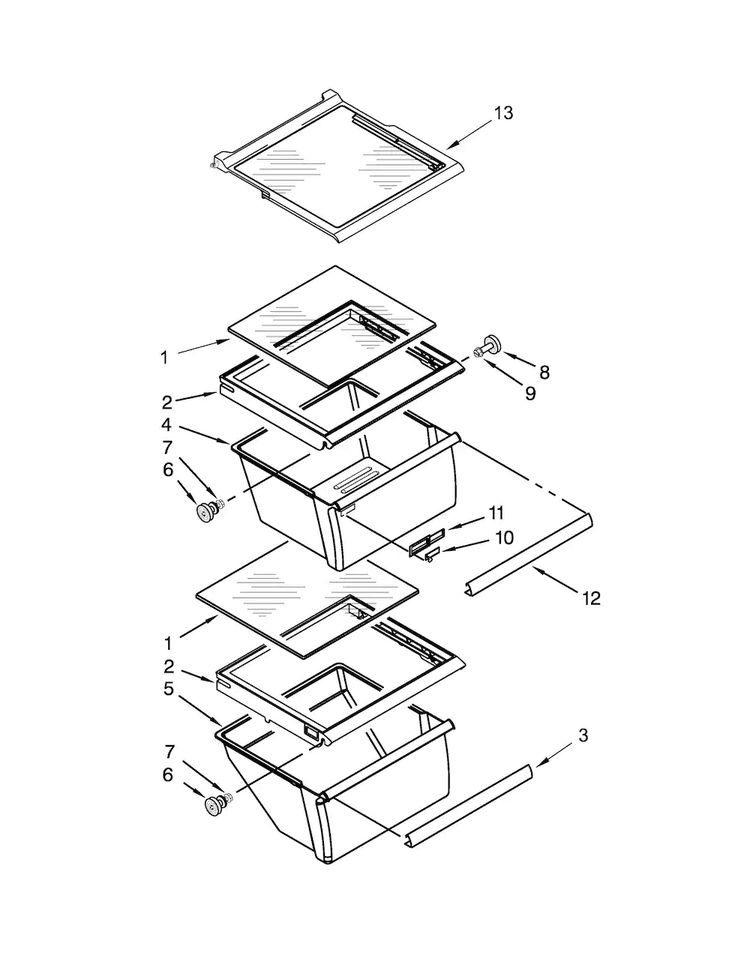 Refrigerator Shelf Parts Diagram and Parts List for ASD2275BRW01  Amana Refrigerator