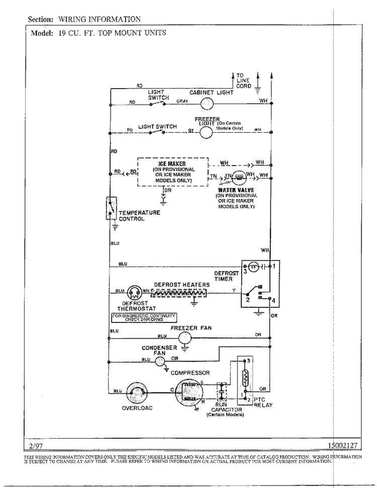 Wiring Information Diagram and Parts List for HMG191470  Admiral Refrigerator