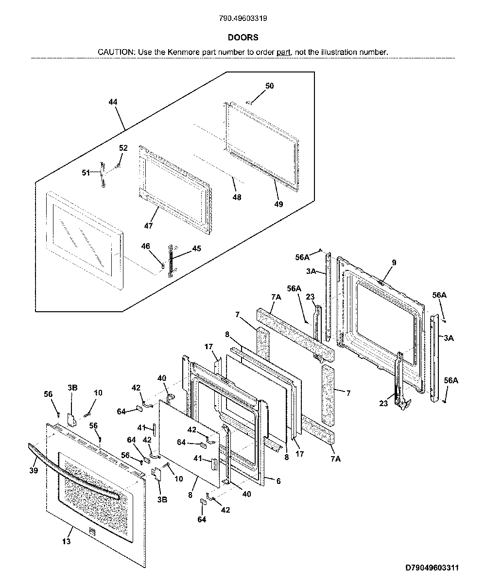 Doors Diagram and Parts List for 79049603319  Kenmore Microwave
