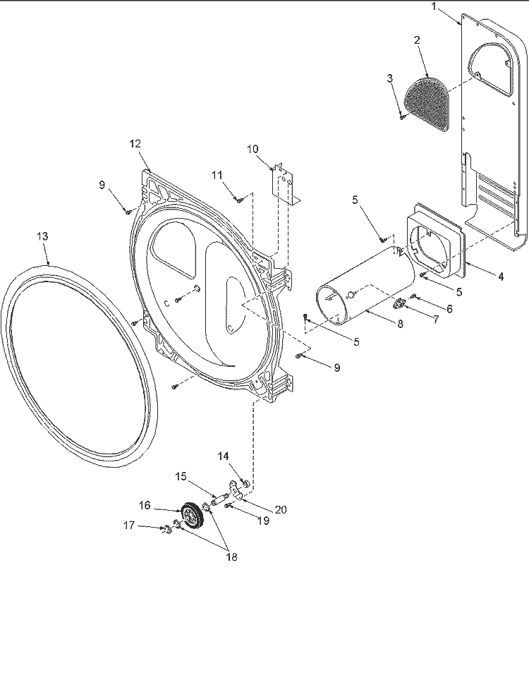 REAR BULKHEAD, ROLLERS & AIR DUCT ASSY Diagram and Parts List for LGD32AW PLGD32AW Amana Dryer