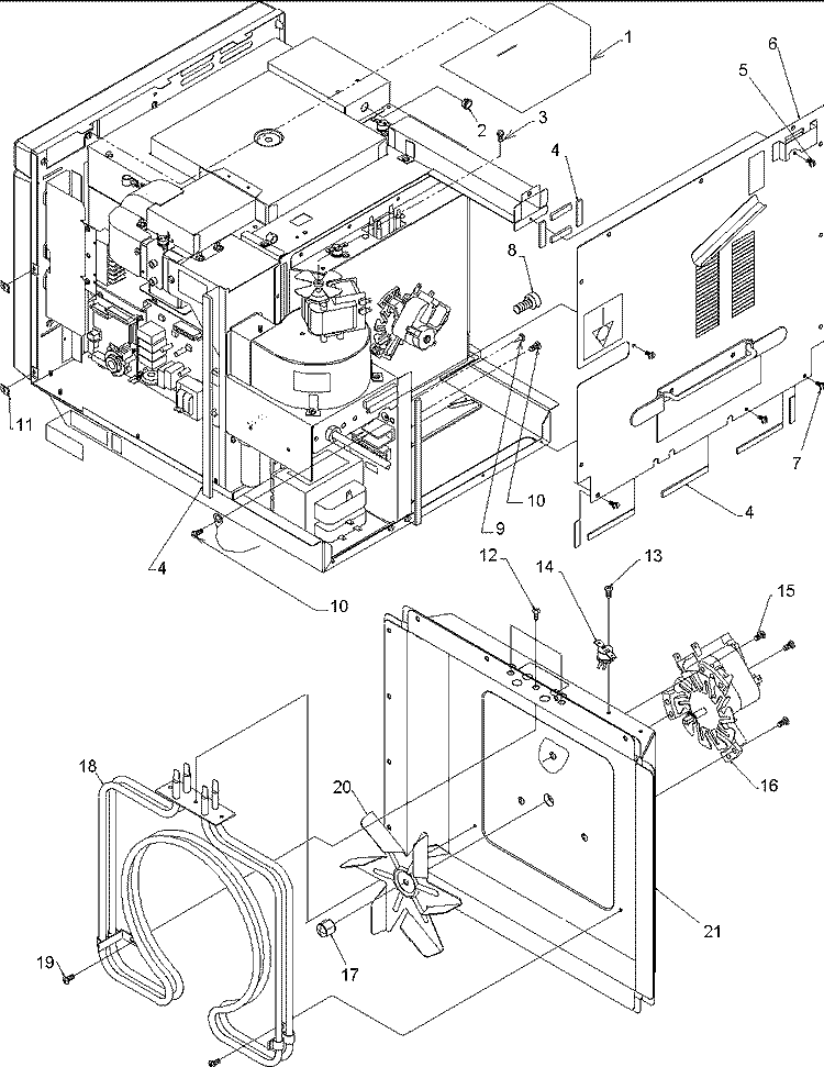 Rear Access Panel & Heater Box Assy Diagram and Parts List for CMM2000CS P1194122M Menumaster Microwave