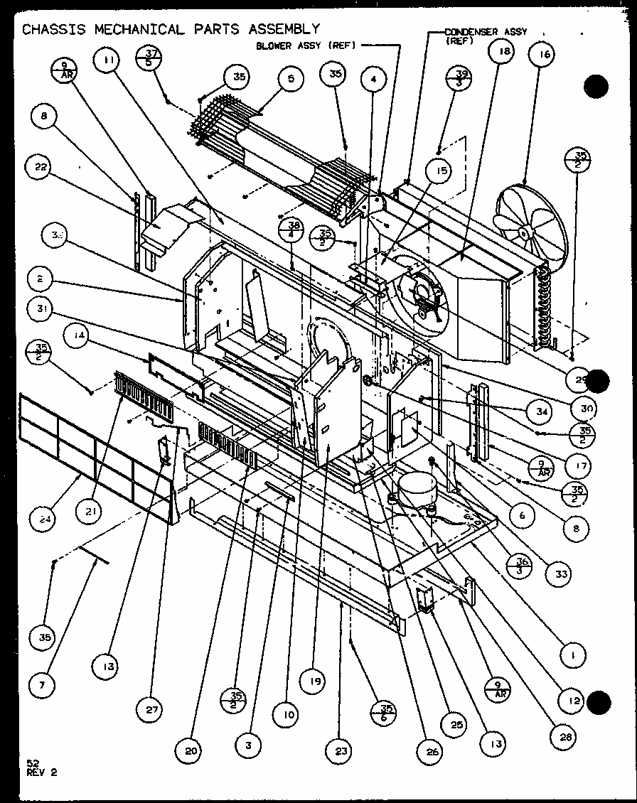 Chassis Mechanical Parts Assembly (ptc12300er/p9812529r) (ptc12400er/p9872229r) Diagram and Parts List for PTC07300ER P9882501R Amana Air Conditioner