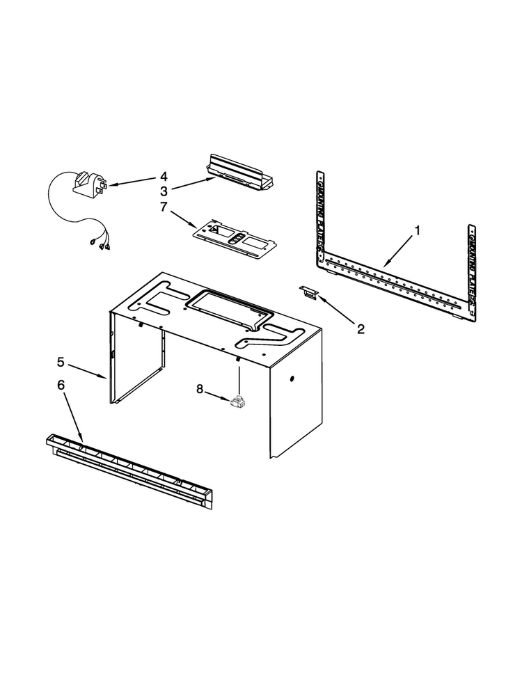 Cabinet And Installation Parts Diagram and Parts List for YAMV1160VAW6  Amana Microwave