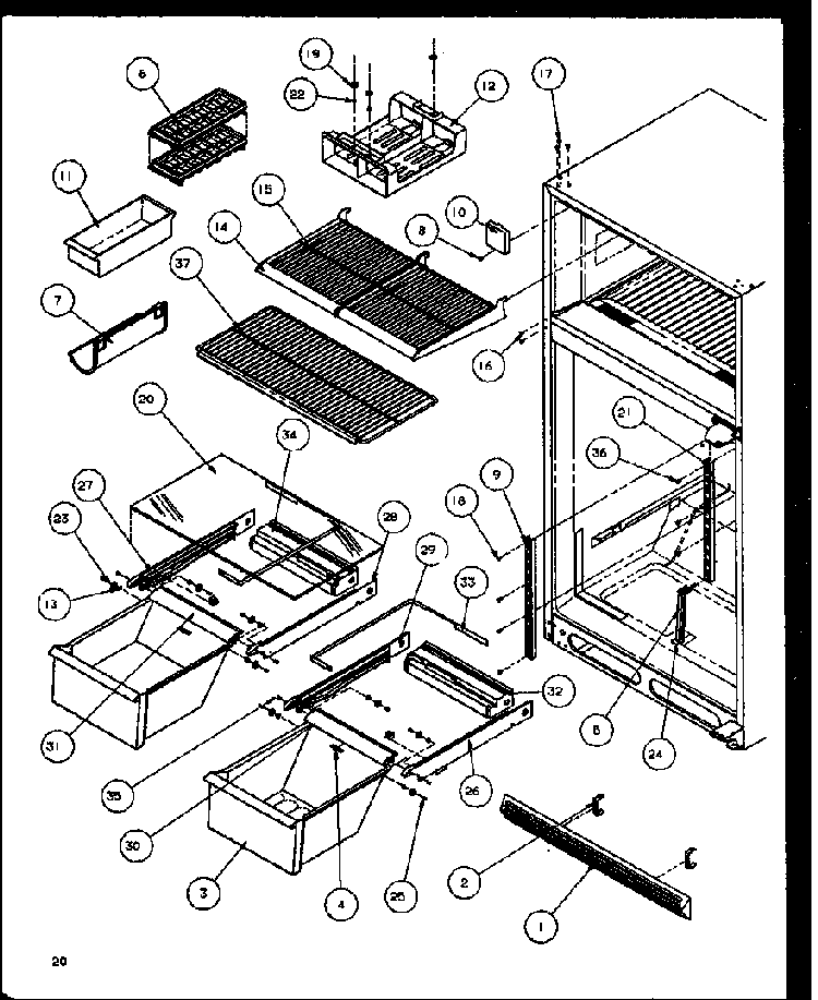Cabinet Shelving Diagram and Parts List for TG18RBW-P1158303WW  Amana Refrigerator