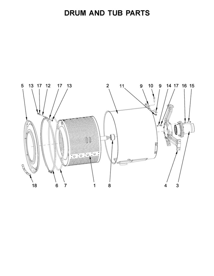 Drum And Tub Parts Diagram and Parts List for MXS55PDATS  Maytag Washer