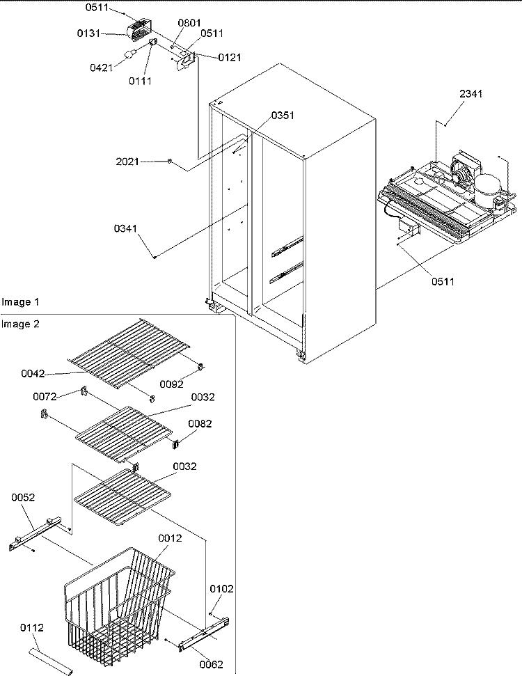 Freezer Shelves and Lights Diagram and Parts List for SGD26VL P1315208W L Amana Refrigerator
