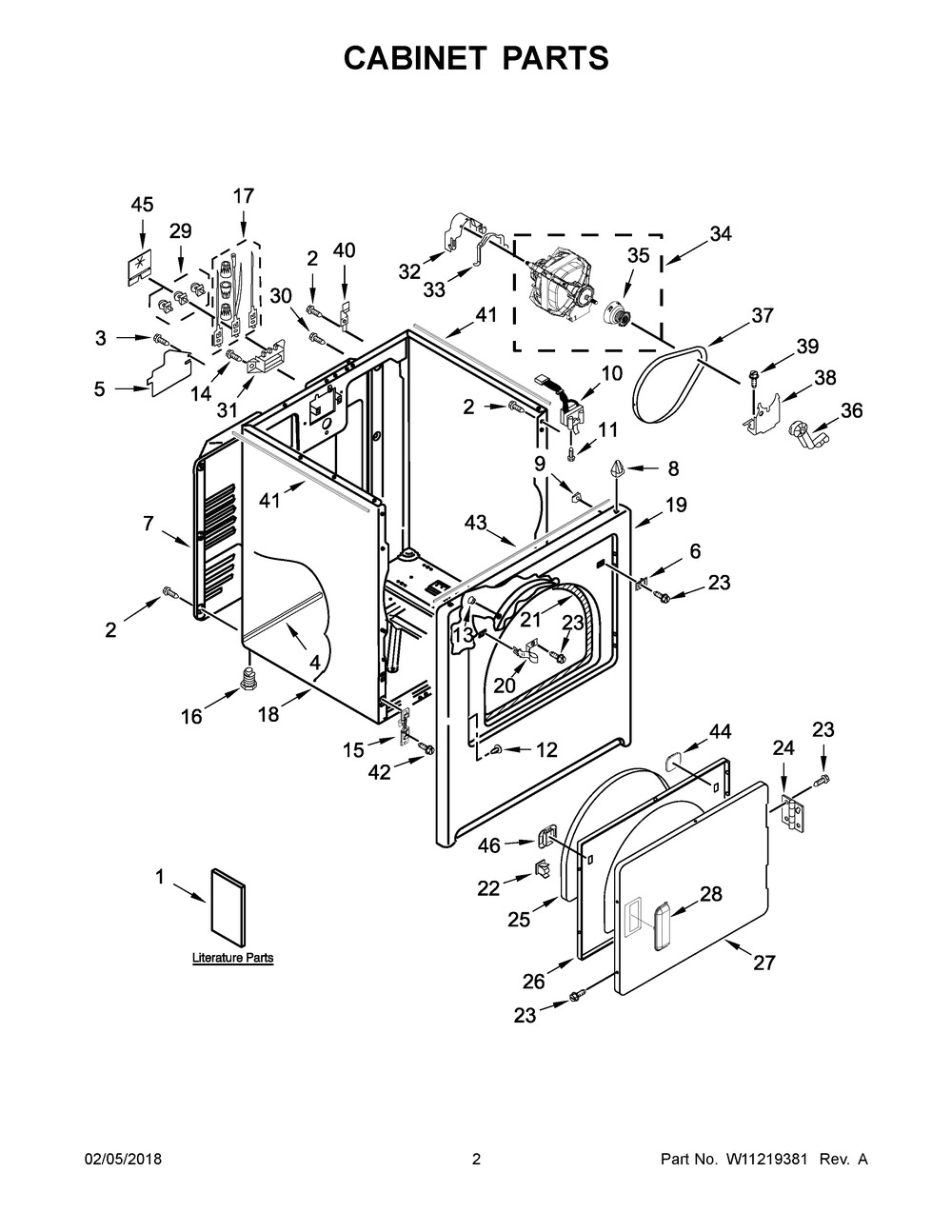 Cabinet Parts Diagram and Parts List for MEDC465HW0  Maytag Dryer