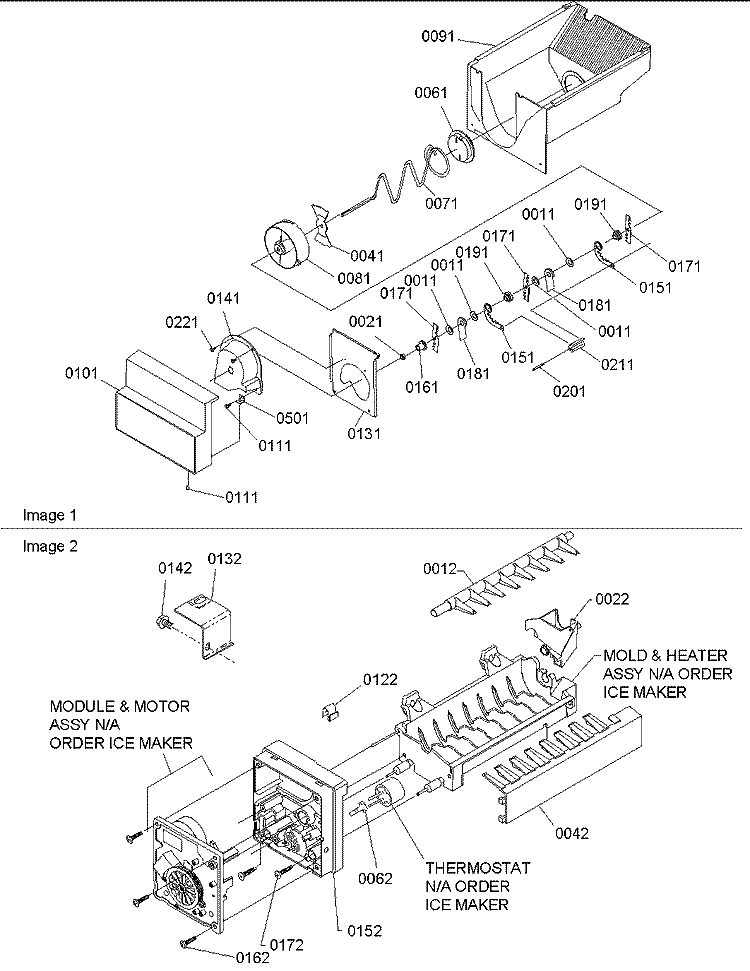 Ice Bucket Auger & Ice Maker Parts Diagram and Parts List for SGD26VL P1315208W L Amana Refrigerator