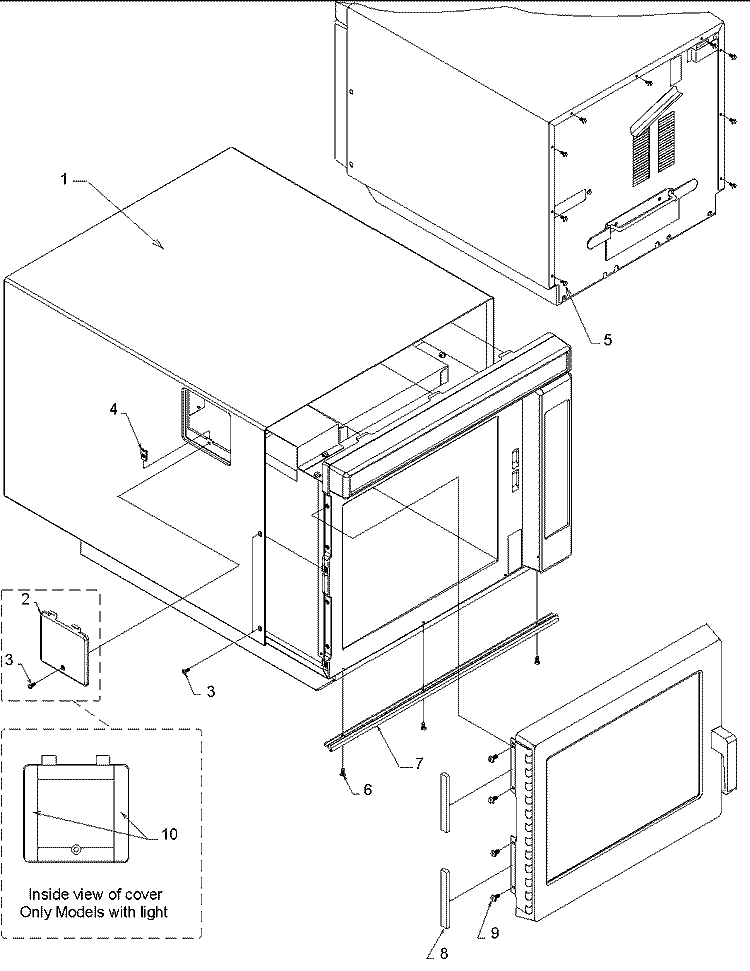 OUTER CASE & DOOR REMOVAL Diagram and Parts List for CMA2000 P1194101M Amana Microwave