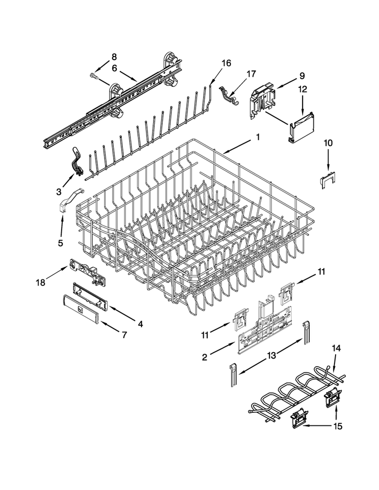 Upper Rack And Track Parts Diagram and Parts List for JDB8700AWS4  Jenn-Air Dishwasher