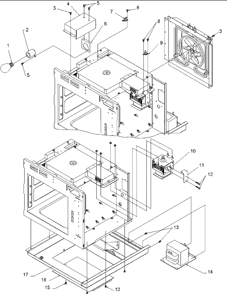 OVEN CAVITY ASSEMBLY Diagram and Parts List for CMA2000 P1194101M Amana Microwave