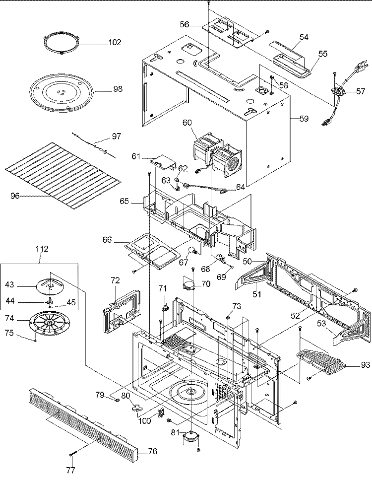 Cavity Assy Diagram and Parts List for MVH130W P1307902M Amana Microwave