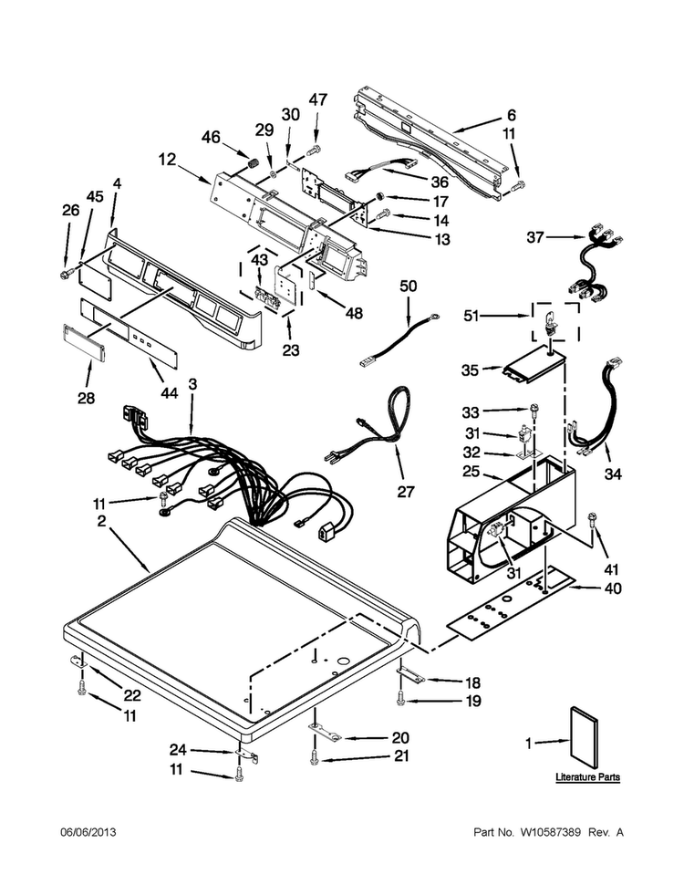 Top And Console Parts Diagram and Parts List for MDG25PDAGW3  Maytag Dryer