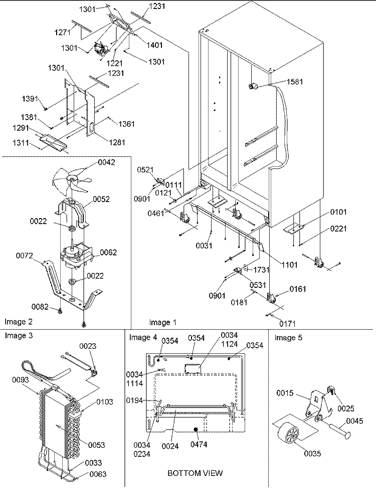 Drain Systems, Rollers, Evaporator Diagram and Parts List for SX23VL P1315401W L Amana Refrigerator