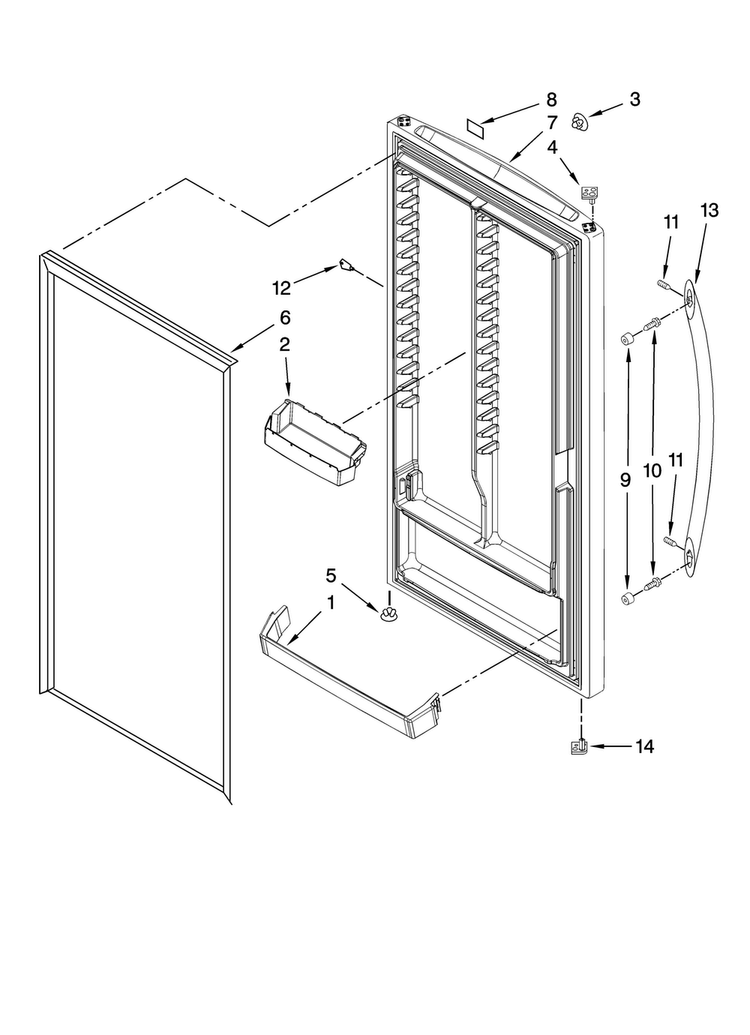 Door Parts Diagram and Parts List for AQU2027BRW05  Amana Freezer