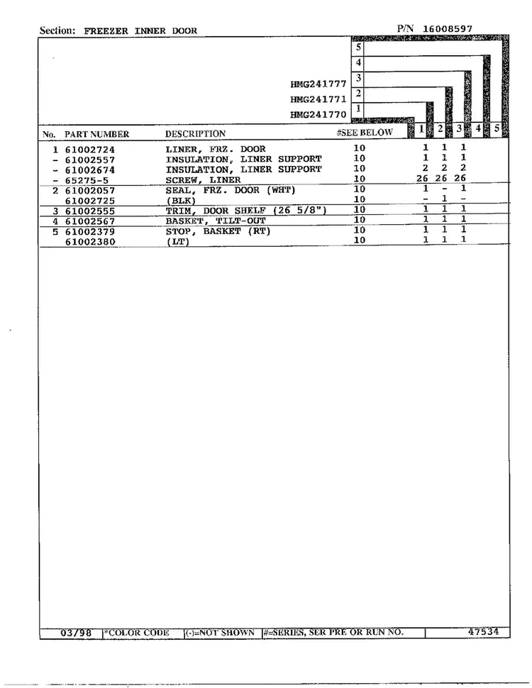 Freezer Inner Door Page 2 Diagram and Parts List for HMG241777  Admiral Refrigerator