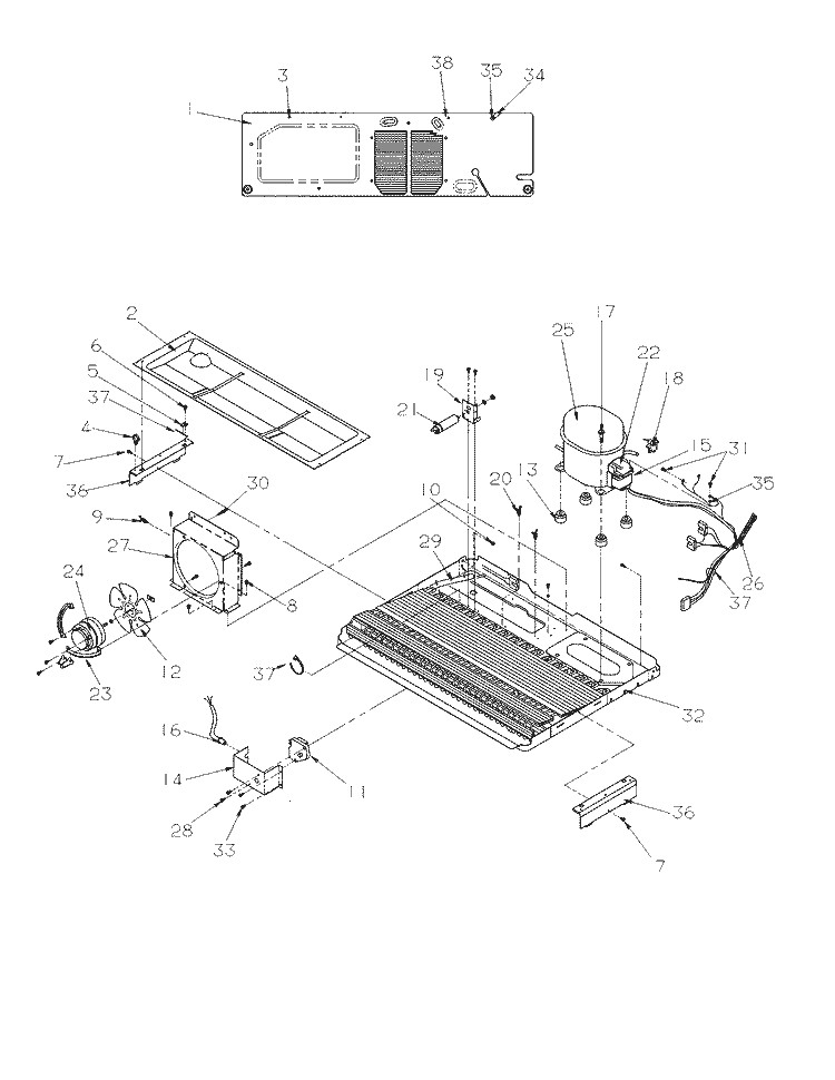 Machine Compartment Diagram and Parts List for SRD526SL P1184801W L Amana Refrigerator