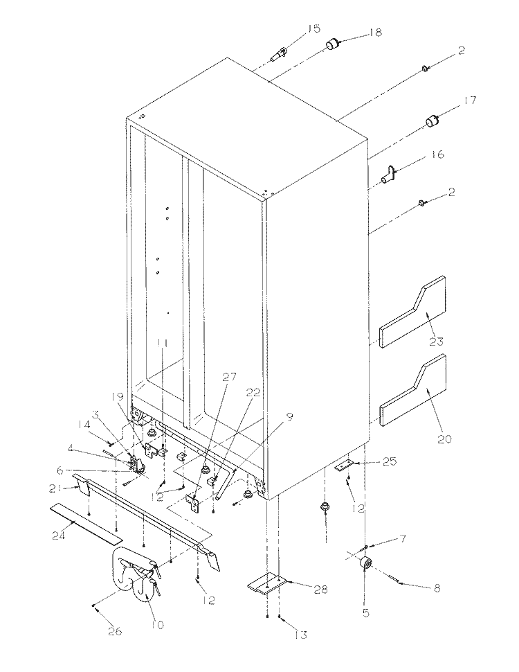 Drain and Rollers Diagram and Parts List for SRD526SL P1184801W L Amana Refrigerator
