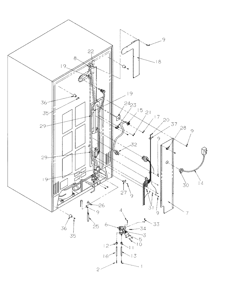 Cabinet Back Diagram and Parts List for SRD526SL P1184801W L Amana Refrigerator