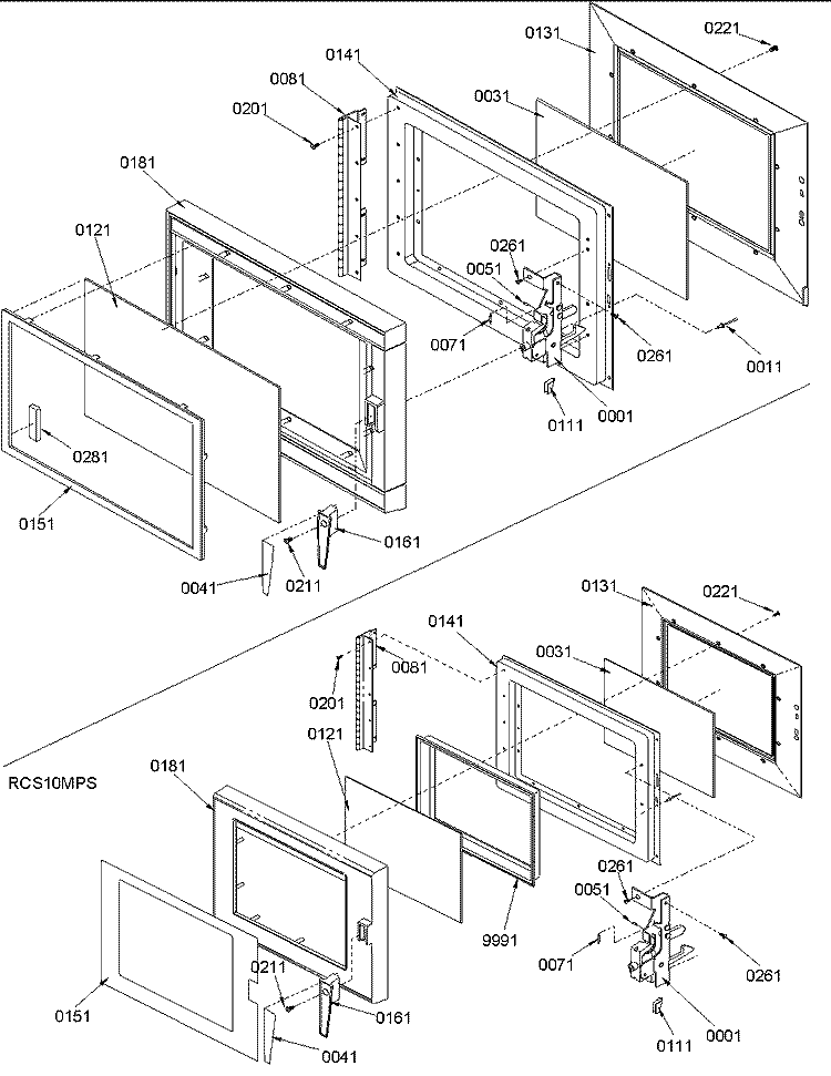 Door Assembly Diagram and Parts List for RCS10PBD P1324001M Amana Microwave